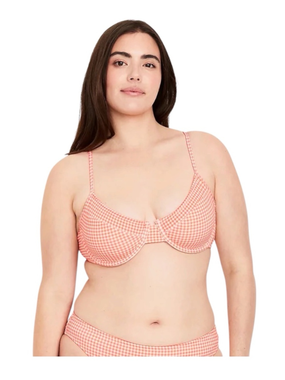 NWT Old Navy Bikini Set Textured Underwire Balconette Swim Orange Gingham 2X